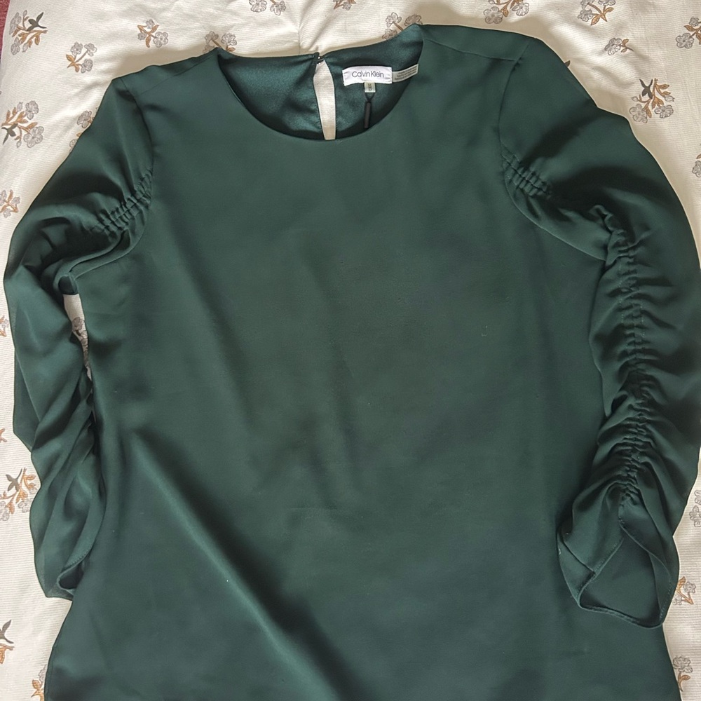 Calvin Klein Green Ruched Long Sleeve Blouse